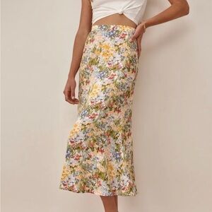 Reformation Multicolor Bea  Floral Midi Skirt Size 8